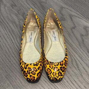 Jimmy Choo Yellow and Black Animal Print Flats